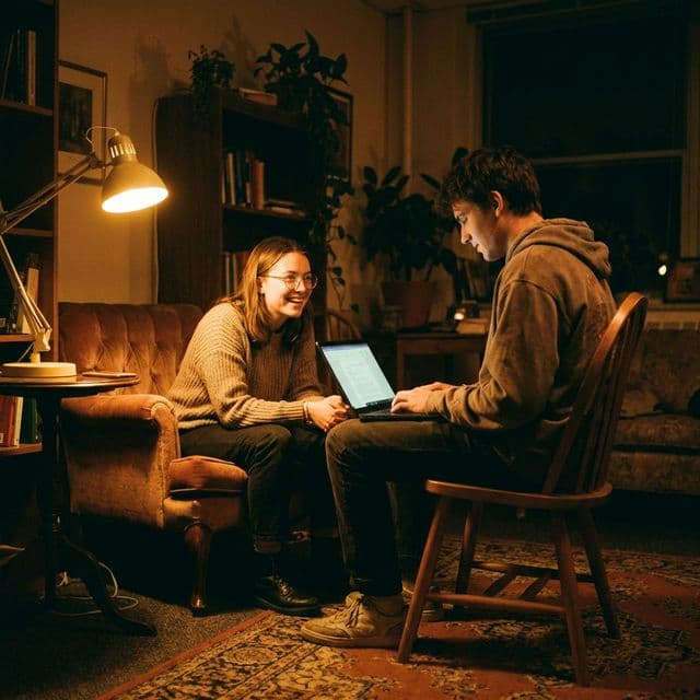 Students studying late at night